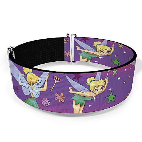 Buckle-Down Disney Belt, Cinch Belt Tinker Bell Poses Flowers Stars Skull Purple, 3.0 Inch Wide, Adjustable2