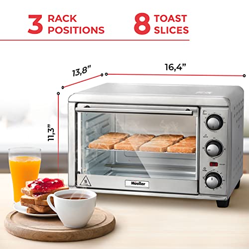 Mueller Aeroheat Convection Toaster Oven, 8 Slice, Broil, Toast, Bake, Stainless Steel Finish, Timer, Auto-Off - Sound Alert, 3 Rack Position, Removable Crumb Tray, Accessories And Recipes #TOP3