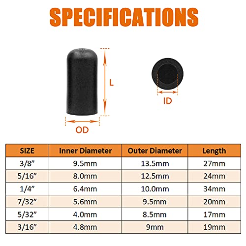 Ispinner 100Pcs Rubber Vacuum Caps Assortment Kit, Hose End Caps For Carburetor, Manifold, Automotive 3/16" 5/32" 7/32" 1/4" 5/16" 3/8" #TOP3