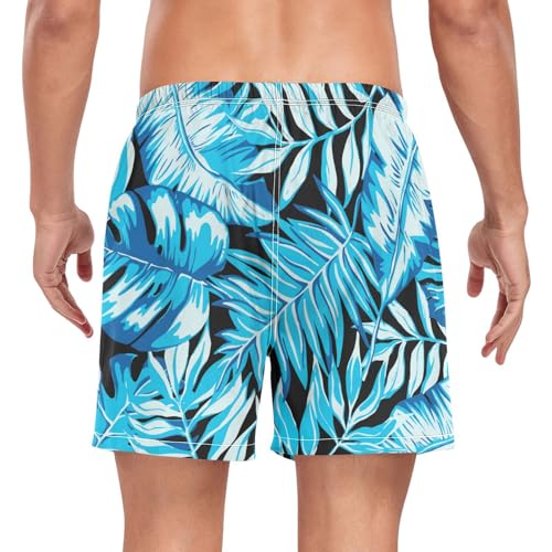 Mens Swim Trunks Blue Palm Leaf Plant Swim Shorts Quick Dry Beach Shorts with Compression Liner and Zipper Pocket2