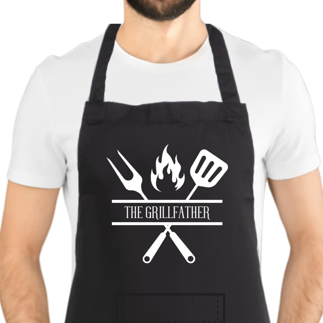 Second Ave Gift Company Men's Black Second Ave Funny Grillfather Apron Bbq Grill Cooking Kitchen Apron