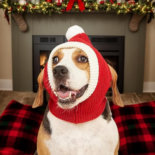 Winmany Dogs Christmas Hat with Ear Holes Small Medium Large Dog Cat Winter Knit Pompom Hat Pet Neck Warmer Ear Muffs Cute Xmas Costume (M) - Image 3