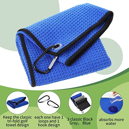 Batiyeer 30 Pcs Bulk Golf Towels for Golf Bags 16'' x 16'' Microfiber Fabric Golf Towel Waffle Pattern with Clip for Bags Men Mini Tournament Fitness Yoga Camping(Black, Blue, Gray) - Thumbnail 4