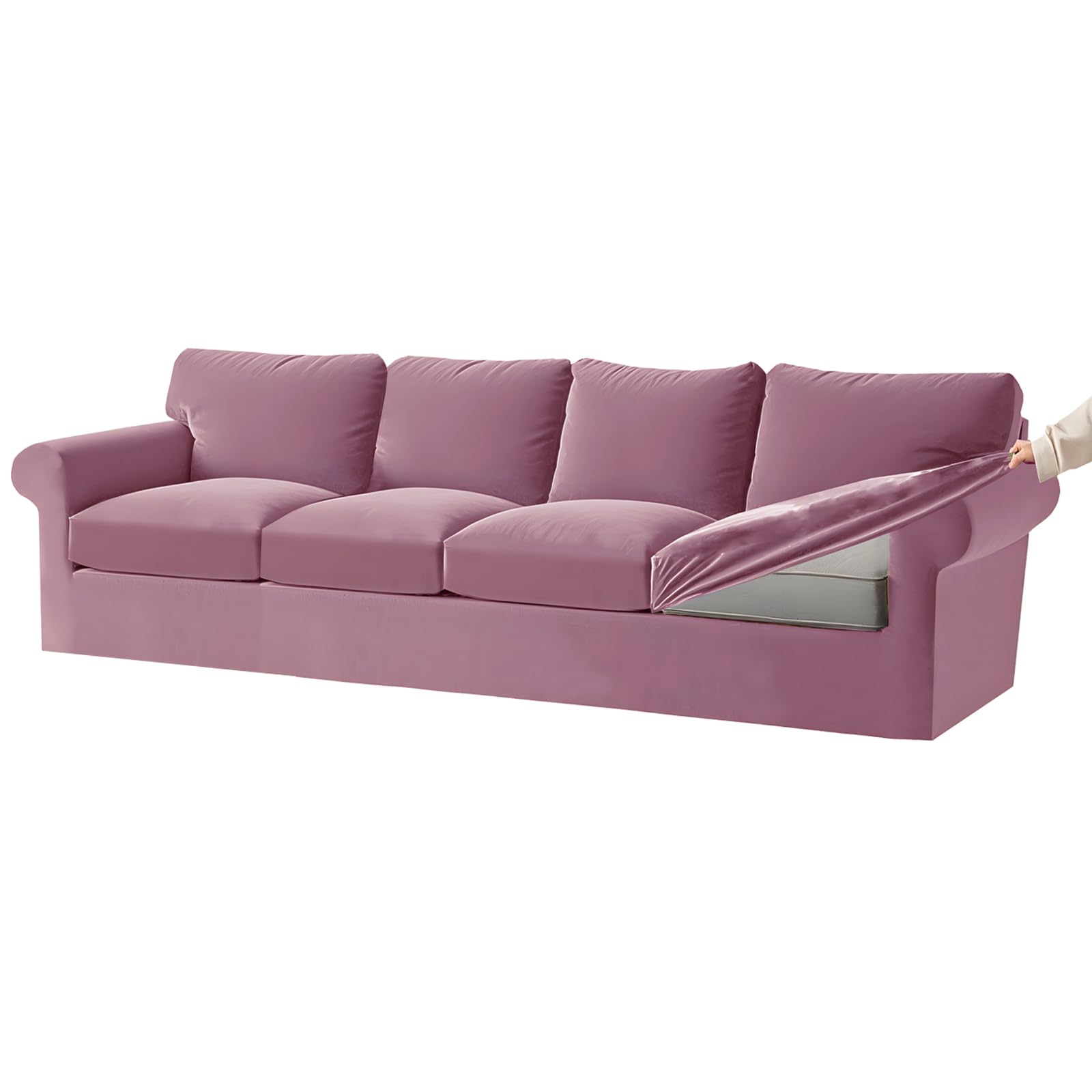 KYJSW Stretch Ektorp Sofa Cover with Separate Seat Cushions and Backrests Covers Velvet Sofa Slipcovers with Elastic Band 1 2 3 4 Seater Set (Pink,4 Seat Set 9 PCS)