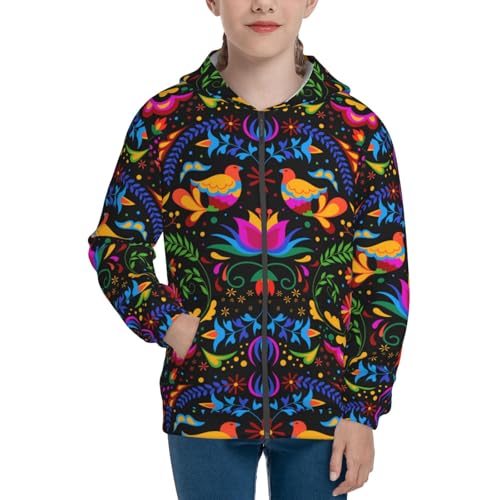 Mexican Flower Traditional1 Kids Pullover Hoodies Boys Zip Up Sweatshirts Girls Athletic Clothes with Pocket3