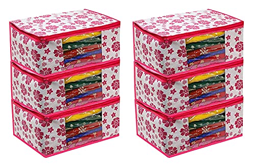 Image of IMMERSE Set of 6 Foldable Saree Covers | Clothes Storage Bag | Wardrobe Organizer with Transparent Window and Zip for Lehenga, Suit, Dress, and Accessories - Made in India