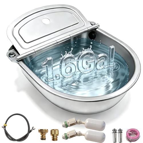 Paiaojia Automatic Water Bowl 304 Stainless Steel Pet Water Dispenser Dog Feeder Waterer for Large Dogs with 40\" Steel Hose, 2 Float Valve, Copper Connector Adapter, 2 Bolts (Without Drainage Hole)