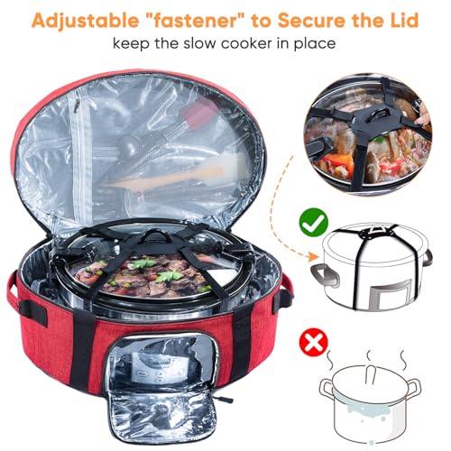 Image of Insulated Slow Cooker Carrying Bag for 6-8 Quart CrockPot and Hamilton Beach Slow Cooker with See-thought Window, Portable Carrier Case with Adjustable Band and Accessory Pocket