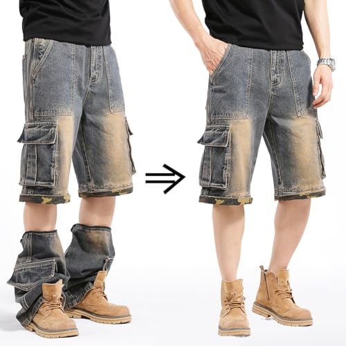 Men's Hip Pop Cargo Denim Pants Casual Straight Leg Loose Fit Detachable Jeans3