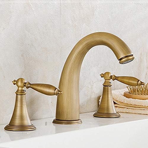 Robinet baignoire laiton antique 3 trous avec douchette élégance rétro YRYRYW