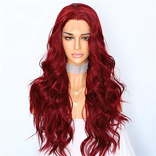 SAPPHIREWIGS Red Lace Front Wigs for Women Fashion Glueless Long Wavy Wigs Lace Front Natural Looking Synthetic Heat Resist Fiber Red Wig (13 * 3, Red)