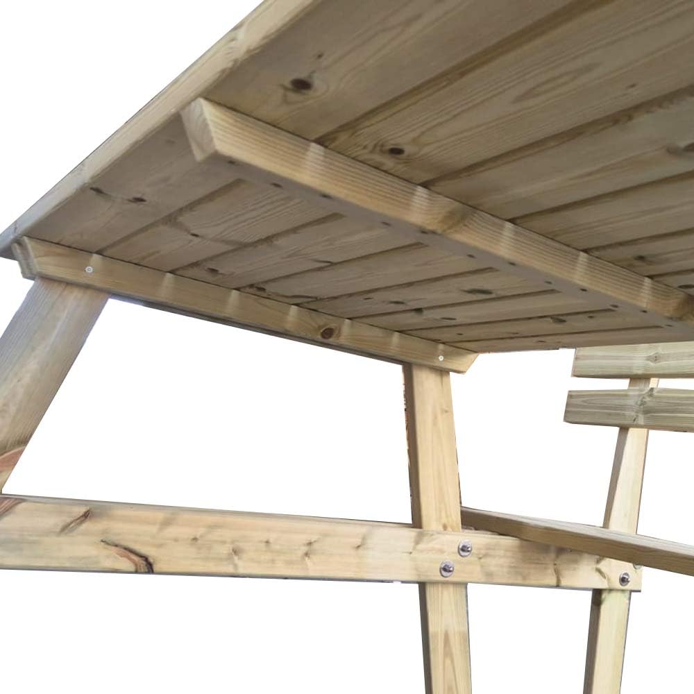 SUNWOOD Tavolo da picnic in legno 6 posti con panche integrate e schienale, 180x190x78h cm, in pino nordico impregnato
