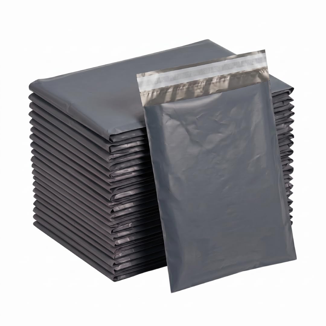 Bolsas de correo postales grandes y resistentes, color gris, para envíos postales, sobres de plástico, 30,5 x 40,6 cm, 100 unidades