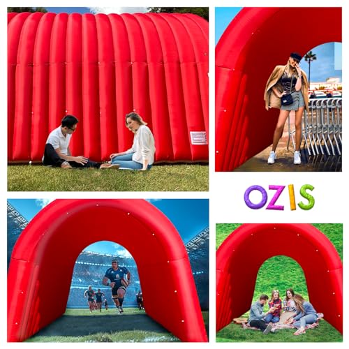 Image of OZIS 24FT Inflatable Tunnel Sports Entrance with Installed Blower Inflatable Tunnel Tent for Business Advertising Event Exhibition Promotion,Street,Shop,Supermarket,School(Red, 24x10x10Ft)