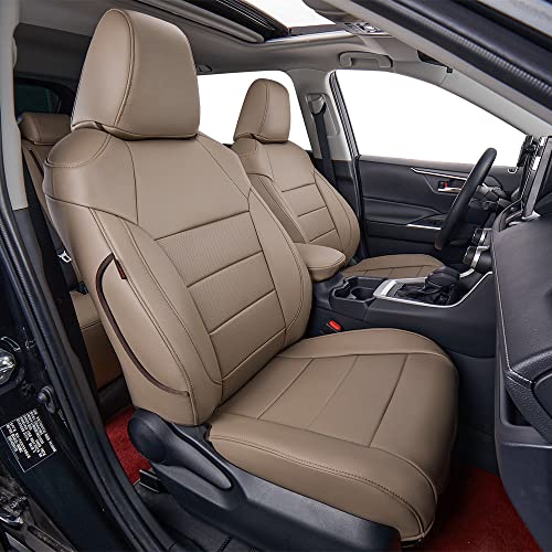 Image of EKR Rav4 Seat Covers Custom Fit for Toyota Rav4(Gasoline) 2019 2020 2021 2022 2023 2024 2025 LE /XLE /XLE Premium /Limited,Leather Car Seat Cover Full Set for SUV,Faux Leather(Sand Beige)