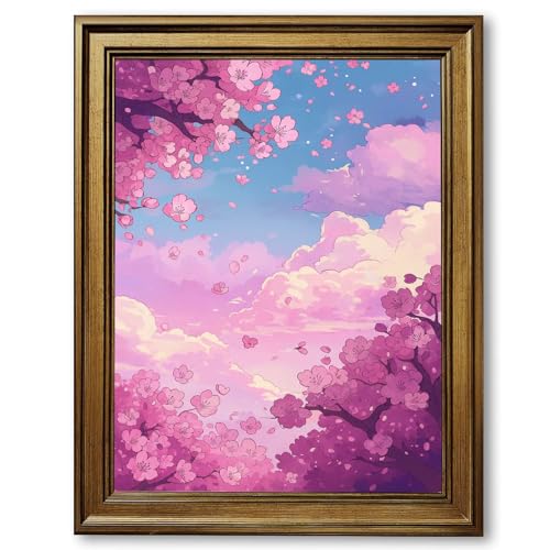 Framed Spring Cherry Blossom Poster Canvas Wall Art for Living