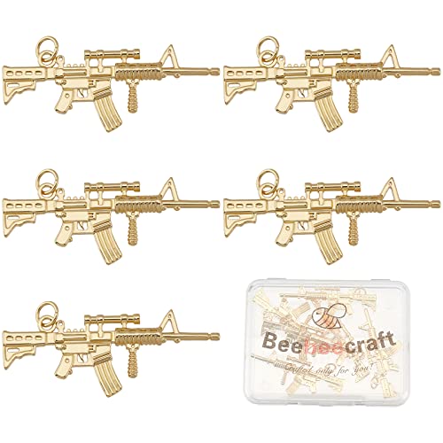 Beebeecraft 8 pièces/Boîte Pistolet Arme Charme 18K Plaqué Or Fusil d'assaut Pendentifs Fournitures D'Artisanat pour Bracelet à Bricoler Soi-Même Bijoux Trouver la Fabrication