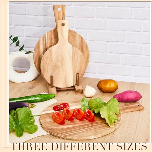 Set de 3 tablas redondas de acacia con mango y soporte miniatura 4