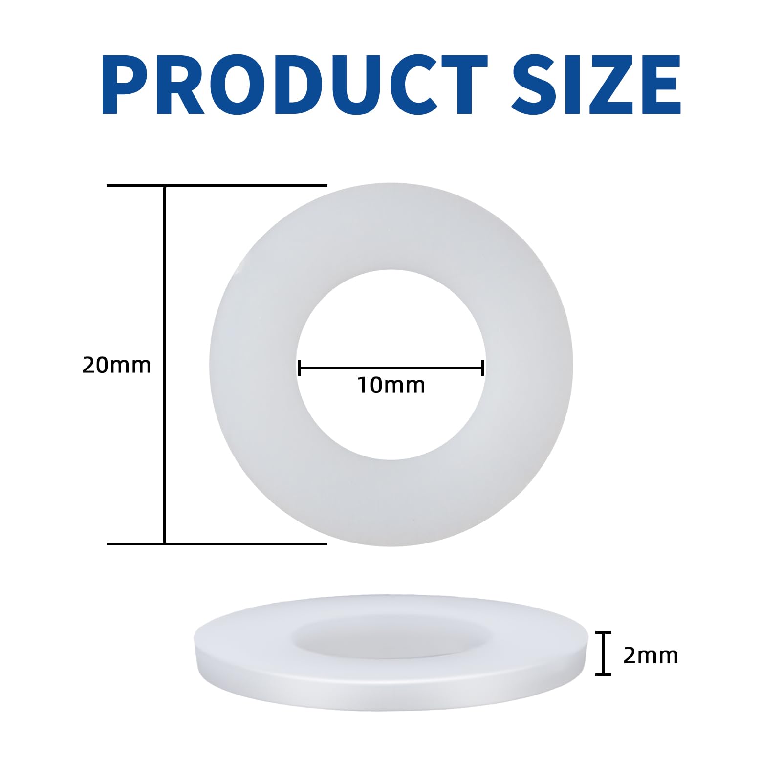 M10 podkładki nylonowe, białe, 10 x 20 x 2 mm, 50 szt