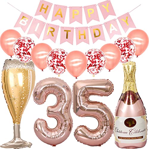 Feelairy Decoración Cumpleaños 35 años Mujer, Globo 35 años Mujer Cumpleaños Oro Rosa, Globo Botella de Champán Gigantes Globo Botella de Vino Deco, Kit de Fiesta de Cumpleaños Mujer 35 años Feelairy Decoración Cumpleaños 35 años Mujer, Globo 35 años Mujer Cumpleaños Oro Rosa, Globo Botella de Champán Gigantes Globo Botella de Vino Deco, Kit de Fiesta de Cumpleaños Mujer 35 años