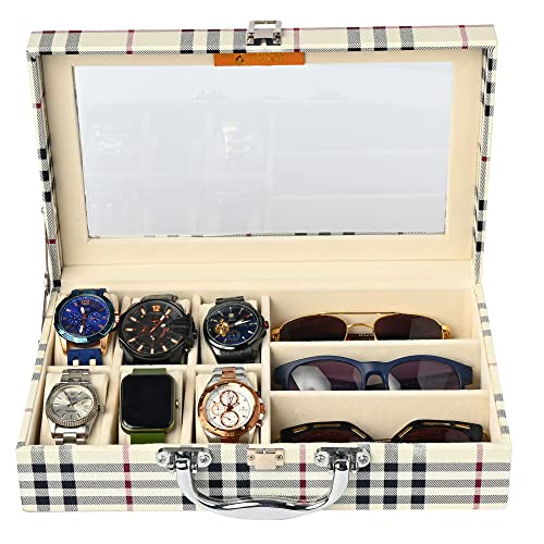 FONSIE® Sunglass, Watch box storage organizer burbery case for men and women luxurious faux leather collection with premium velvet cover pillows.