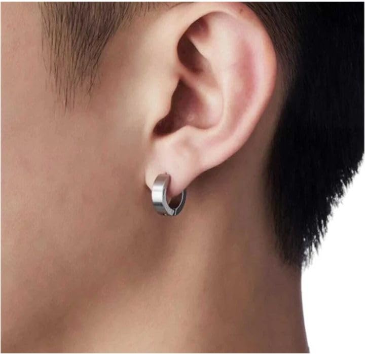 t trendy mart Stainless Steel Unique Small Hoop Earrings for Men Huggie Earrings 1 Pairs, Stainless Steel,silver color-picture-29