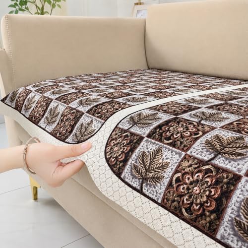 Image of Homerz Premium 'Maharaja Paradise Series' Sofa Cover | Net Fabric Sofa Cover | Washable, Anti-Dust Backed & Wrinkle Resistant Cover (Leafy Checks, 6 (3+2+1) Seater, Only Seat Cover)