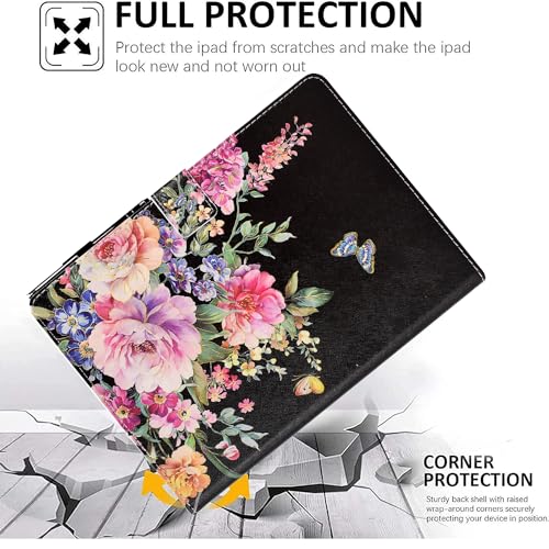 KEROM for iPad 9.7 Inch Case iPad 6th/5th Generation Case 2018 2017, PU Leather Folio Stand Cute Cover for iPad 9.7 inch/iPad Pro 9.7/iPad Air 2/iPad Air 1, Auto Sleep/Wake, Flowers
