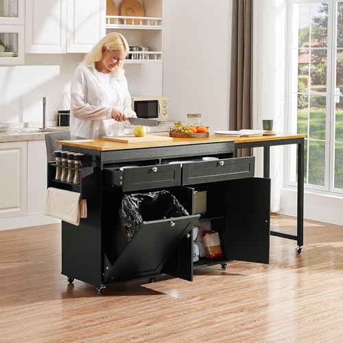 ONBRILL-Kitchen-Islands-with-Extendable-Dining-Table-817-Mobile-Kitchen-Storage-Islands-Rolling-Kitchen-Cart-with-Trash-Cabinet-Power-Outlet-Spice-Rack-Towel-Rack-Black