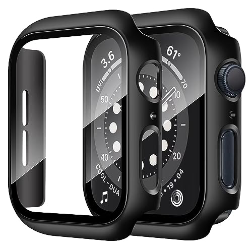 Image of VEMIGON Hard PC Case Compatible with Apple Watch SE3 /SE2 /SE /Series 6 /5 /4 44mm with Tempered Glass Screen Protector, Overall Protection Slim Bumper Cover for iWatch - (44mm Black)