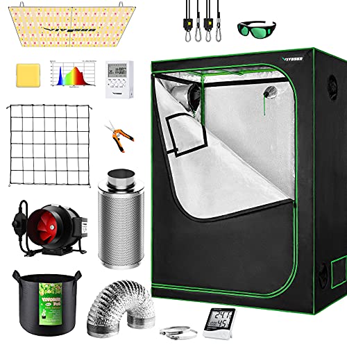 VIVOSUN Grow Tent Complete System, 4x2 Ft. Grow Tent Kit Complete with 4 Inch Inline Fan Package, VS2000 LED Grow Light, Temperature Humidity Monitor, Netting, Grow Bags, Pruning Shear and Timer
