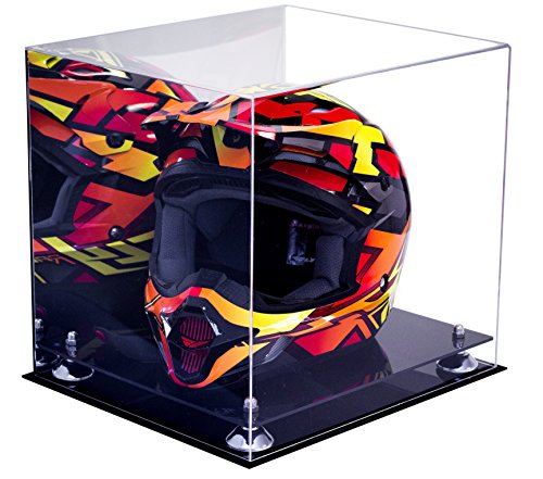 Better Display Cases Acrylic Motorcycle Motocross or Racing Helmet Display Case with Silver Risers and Mirror (A024-SR)