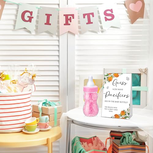 Image of Roowest 512 Pcs Baby Shower Games Guess How Many Pacifiers Sign 100 Small Guessing Games 10 HB Pencils 750ml Milk Bottle 400 Acrylic Pacifiers Decoration for Guest Gender Reveal(Pink,Orange)