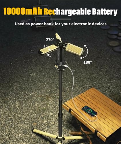 Image of HOTLIGH Rechargeable Work Light with Stand- 5000 Lumens Portable Work Light 67 inch Detachable Tripod, 10000mAh Cordless Work Light with 270 Rotate Foldable Design, Tripod Work Light for Repairing