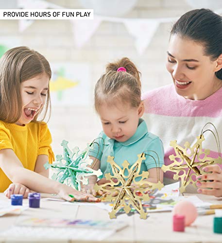Puzzled 3D Puzzle Snowflake Ornaments Wood Craft Construction Model Kit, Fun & Educational Diy Wooden Toy Assemble Unfinished Crafting Hobby Puzzle 12Pcs - Set Of 3 #TOP3