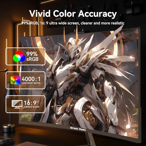 Image of Great voell 24 Inch Curved Gaming Monitor, 180Hz FHD 1080P Computer Monitor, 3000R Curved, FreeSync, Support DP /HDMI /USB Ports, 98% sRGB, 4000:1 Contrast Ratio for Home Office & Gaming-Wall Mountable