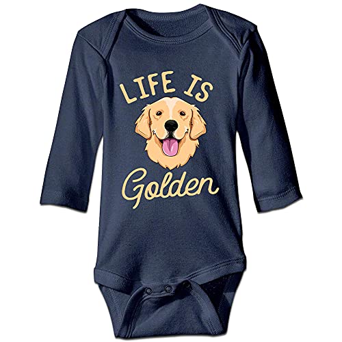 Image of DOQOSESHY Life is Golden(Golden Retriever) Infant Short Sleeve 100% Cotton Bodysuit/Long Sleeve Romper/Sleeveless Jumpsuit
