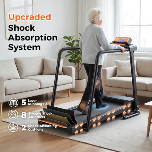 Image of Lastforever Walking Treadmill with Extra-Long Safety Handrails, Home Recovery Fitness Exercise Machine for Elder, Senior Treadmills for Home, Heart Rate Monitor, LED Display, 310 lbs Capacity