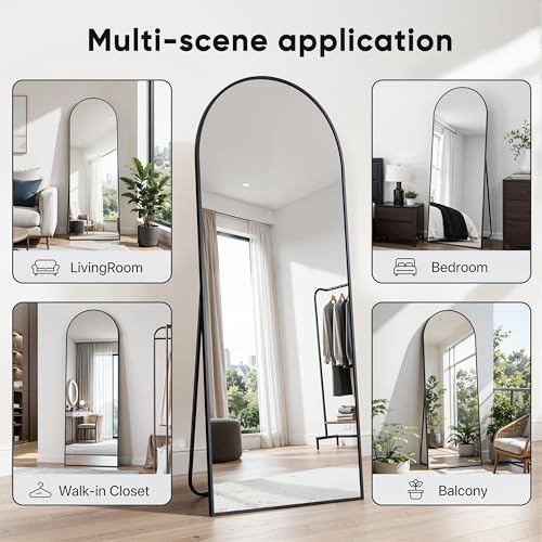 Image of Full Length Mirror, 71 inchx27 inch Arched Floor Mirror Freestanding, Floor Standing Full Body Mirror with Stand for Bedroom, Hanging Mounted for Living Room Cloakroom, Black
