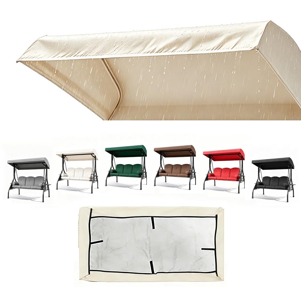 Replacement Canopy Top Cover for Patio Porch Swing Canopy Top Cover, Waterproof Oxford Cloth Sun Shade Awning for Garden Hammock Seat(Beige,191x120x23cm)