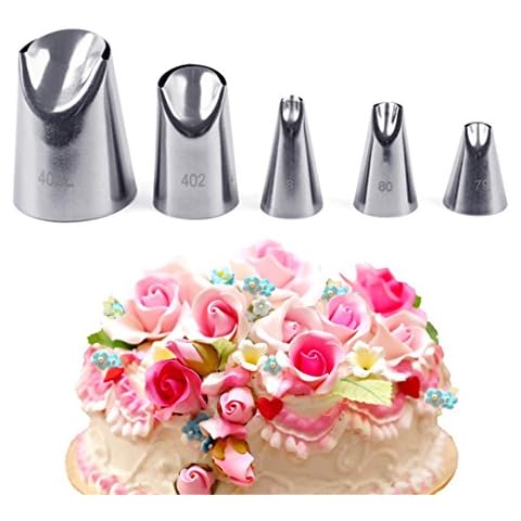 FantasyDay 5 piece Stainless Steel Rose Flower Piping Tips Piping Nozzles Cake Decorating Supplies Cookies Cupcake Icing Decorating Supplies Decorating Kits Frosting Icing Tips Baking Set Tools #3 Cover