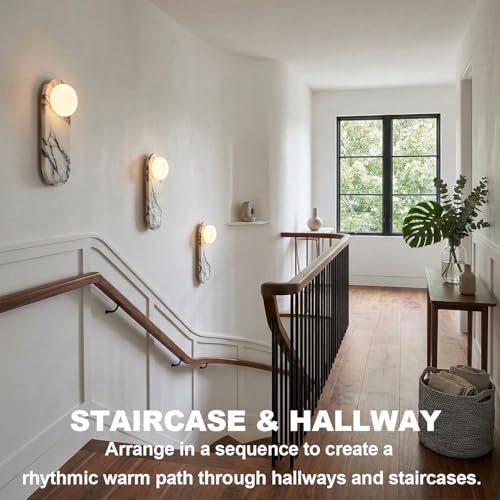 Image of Natural Marble Wall Sconces, Alabaster Wall Light, Hardwired Wall Light Fixtures, Modern Wall Mount Wall Lights for Dining Room Stairs Bedroom 13.8in