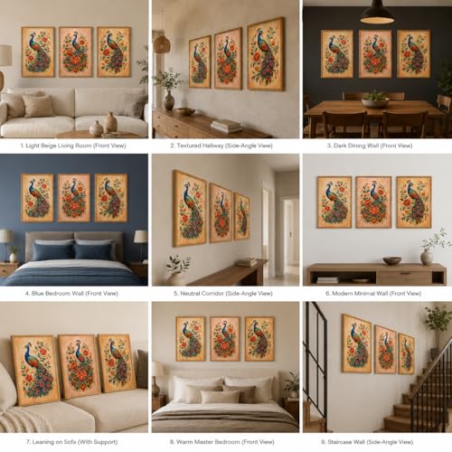 Image of Livin'luxe Set of 3 Peacock Floral Wall Paintings for Living Room Bedroom Home Decor with Premium Wooden Color Synthetic Frame, Ethnic Art (25.5 x 19.5 Inch) NM03-66