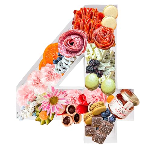 Image of 12 inch Fillable Number Paper Mache Cardboard Cutouts Sweet Charcuterie Board Tray (White, 4 Shape)