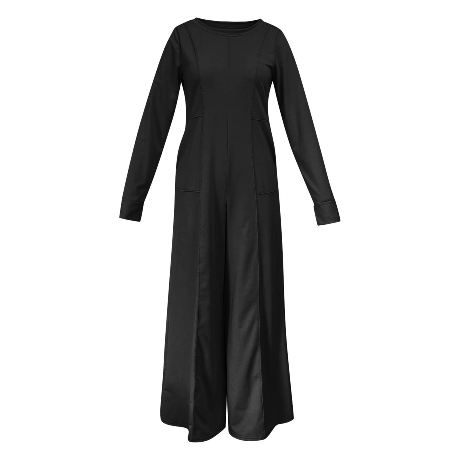 Mono Elegante de Manga Larga con Diseño de Bloques de Color Contraste y Corte Wide Leg para Mujer