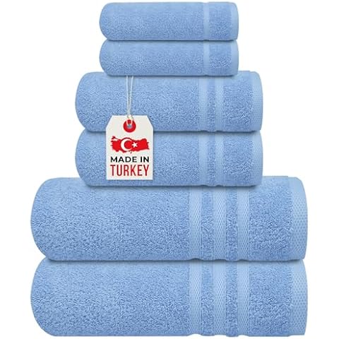 Infinitee Xclusives 6 Piece Premium Towel Set, 2 Bath Towels, 2 Hand Towels, and 2 Wash Cloths, 100% Ring Spun Turkish Cotton Highly Absorbent Towels for Bathroom, Gym, Hotel, and Spa (Elegant Blue) Cover