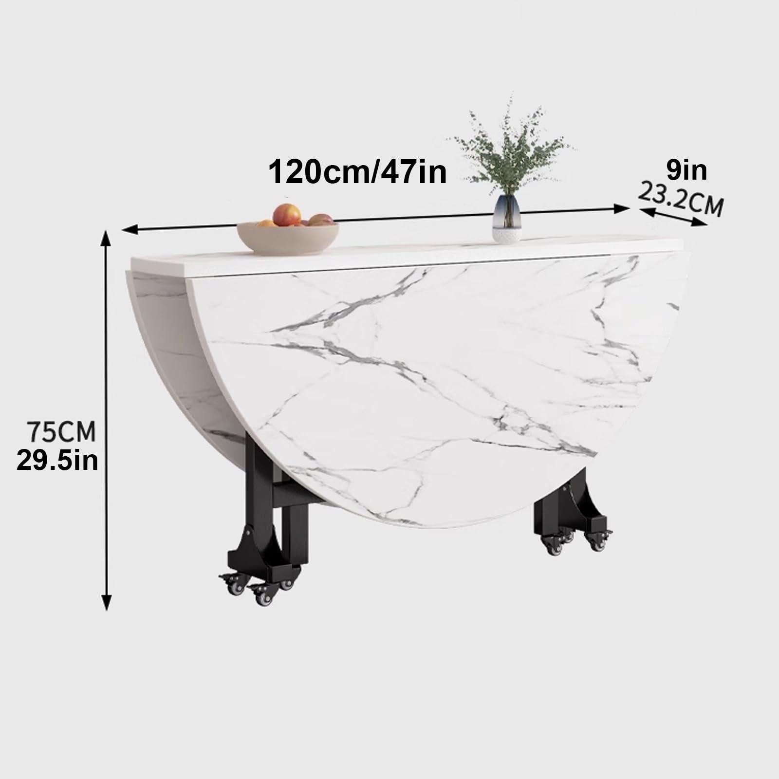 Moderno tavolo da pranzo rotondo, pieghevole, mobile da cucina, con rotelle universali, 4-8 posti, ideale per feste e riunioni in casa (120 x 23,2 x 75 cm)