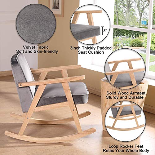 Sillón Vintage Mecedor Terciopelo Gris miniatura 4