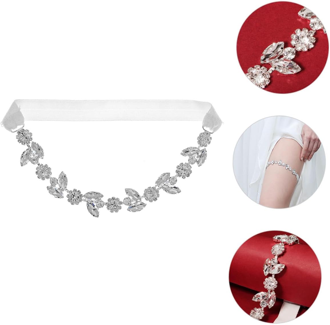 MAGICLULU Elegant Bridal Rhinestone Garter Thigh Ring with Elastic Silver Leg Band for Wedding and Party, Featuring Texture and Fine Workmanship