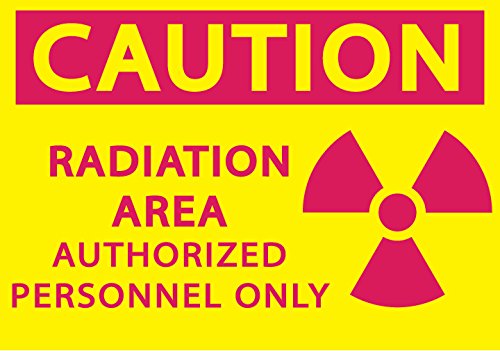 Image of Zing Green Products 1926 Recycled Plastic inchCaution Radiation Area Authorized Personnel Only inch Safety Sign, Magenta on Yellow, 10 inch Length, 7 inch Width
